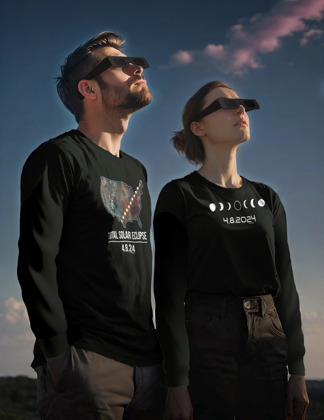 Total Solar Eclipse USA Map 4-8-24 Long Sleeve Unisex Cotton T-Shirt