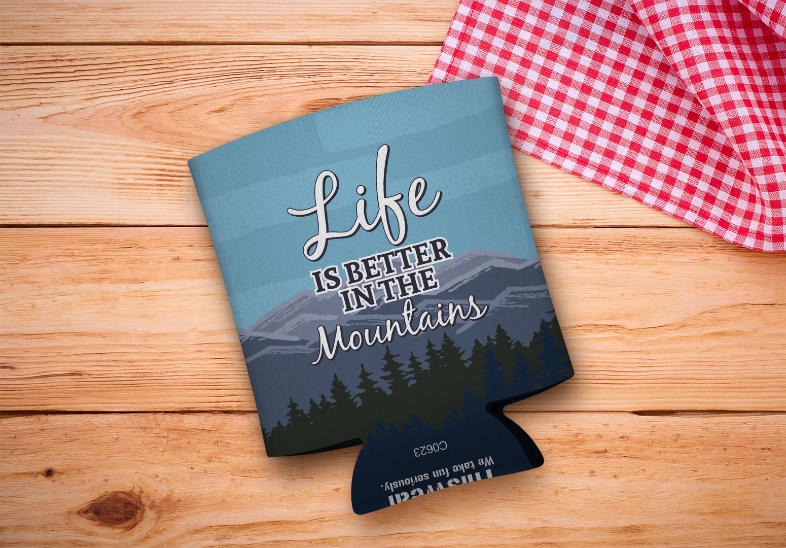 drink sleeve on a wood background