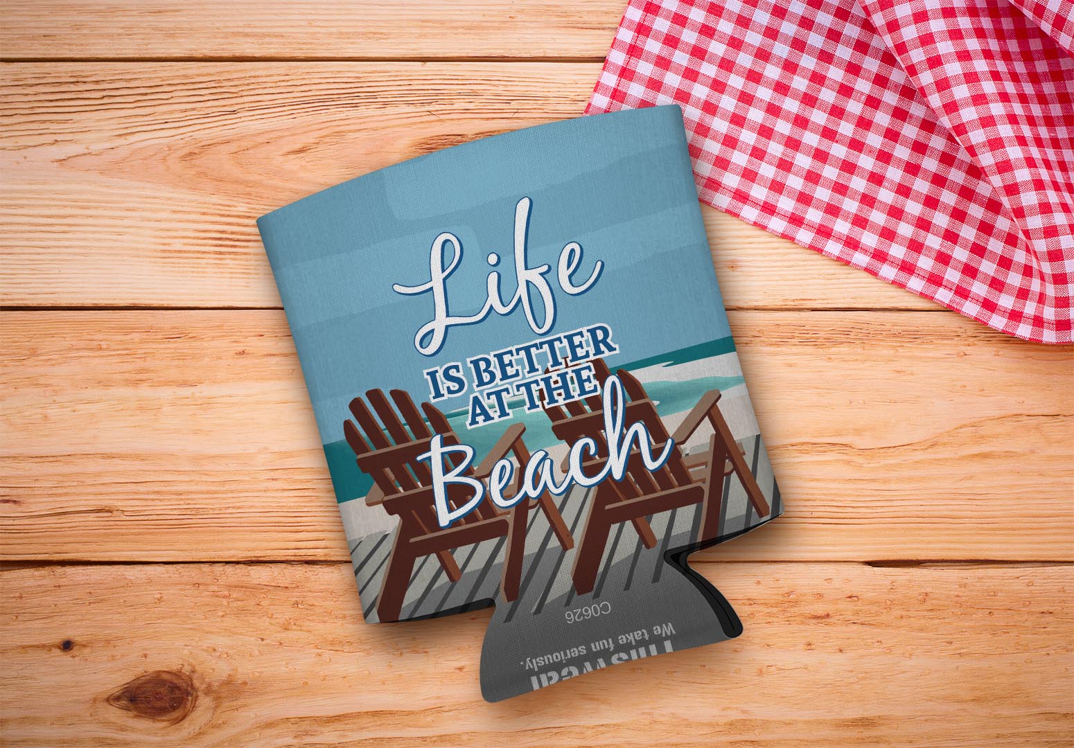 drink sleeve on a wood background