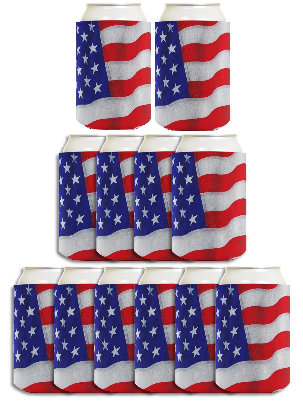 USA Flag Waving Horizontal Standard or Slim Can Thermocooler Drink Sleeve
