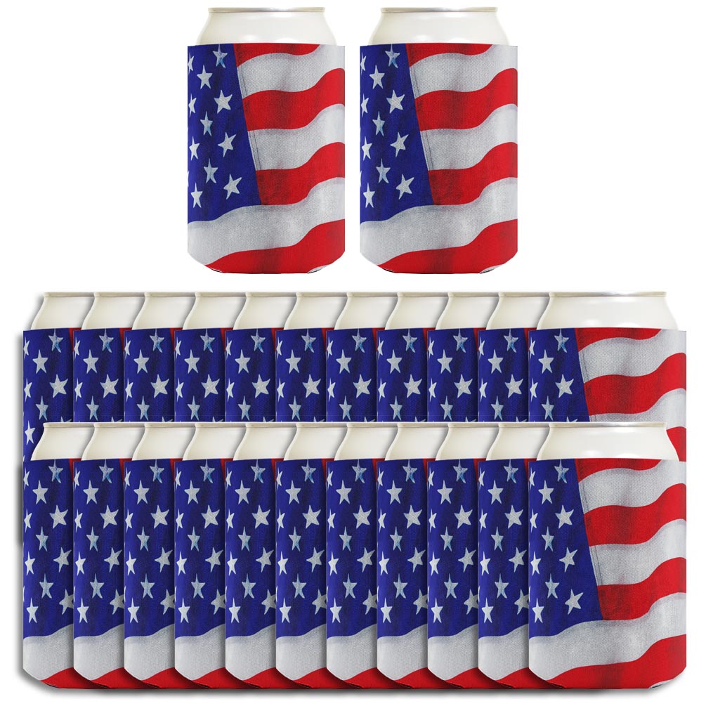 USA Flag Waving Horizontal Standard or Slim Can Thermocooler Drink Sleeve