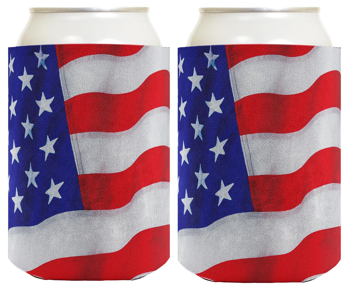 USA Flag Waving Horizontal Standard or Slim Can Thermocooler Drink Sleeve