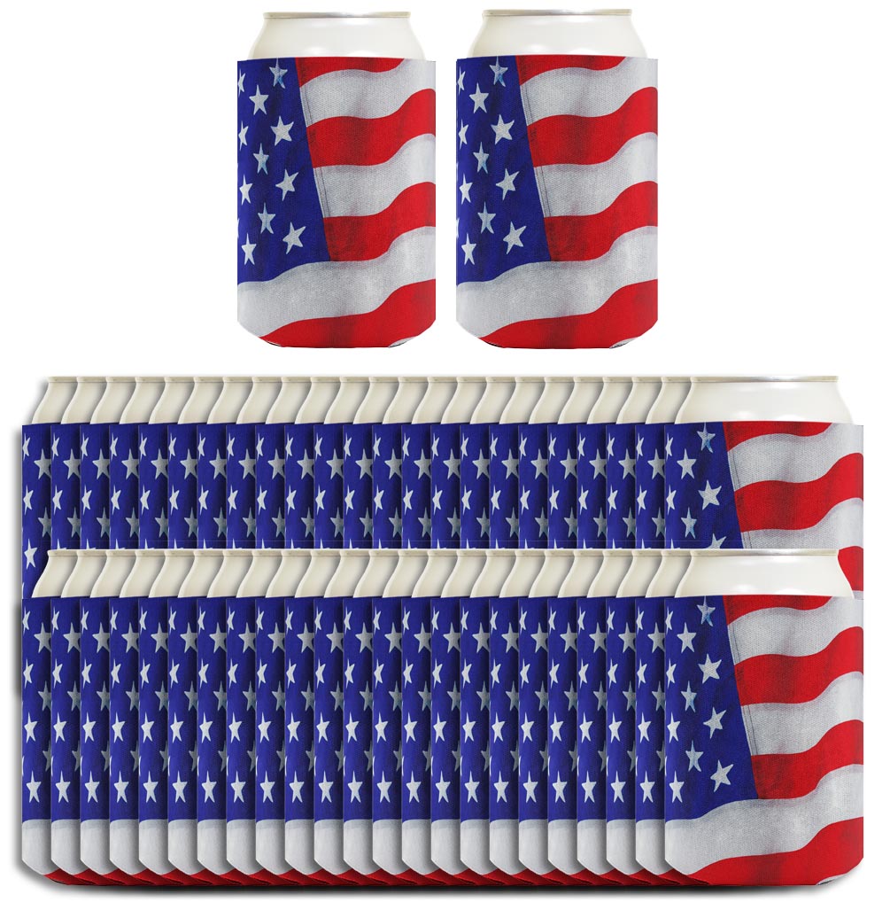 USA Flag Waving Horizontal Standard or Slim Can Thermocooler Drink Sleeve