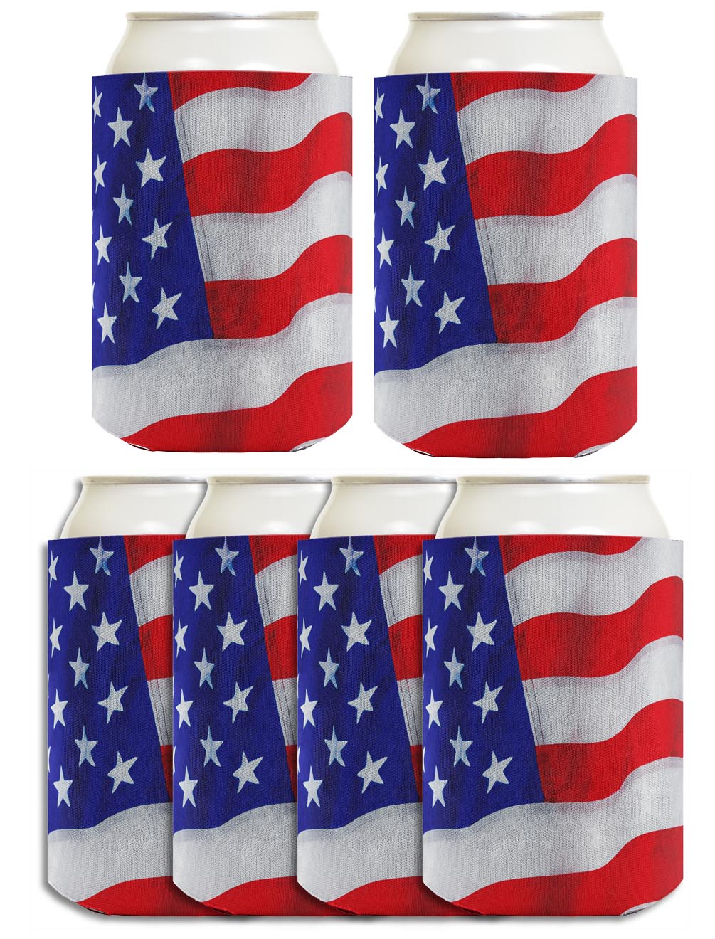 USA Flag Waving Horizontal Standard or Slim Can Thermocooler Drink Sleeve