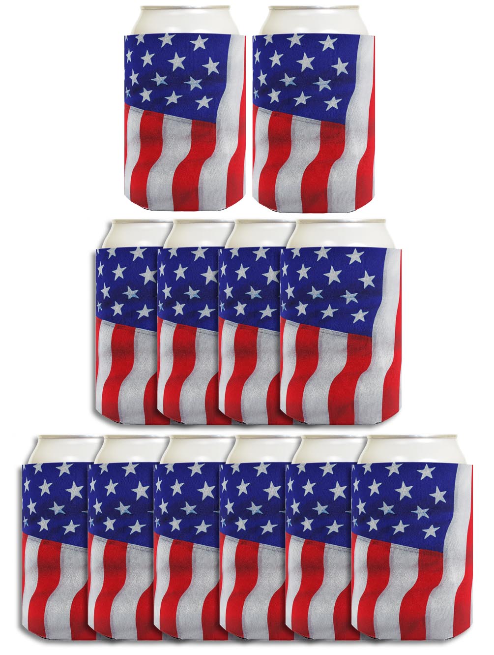 USA Flag Waving Vertical Standard or Slim Can Thermocooler Drink Sleeve