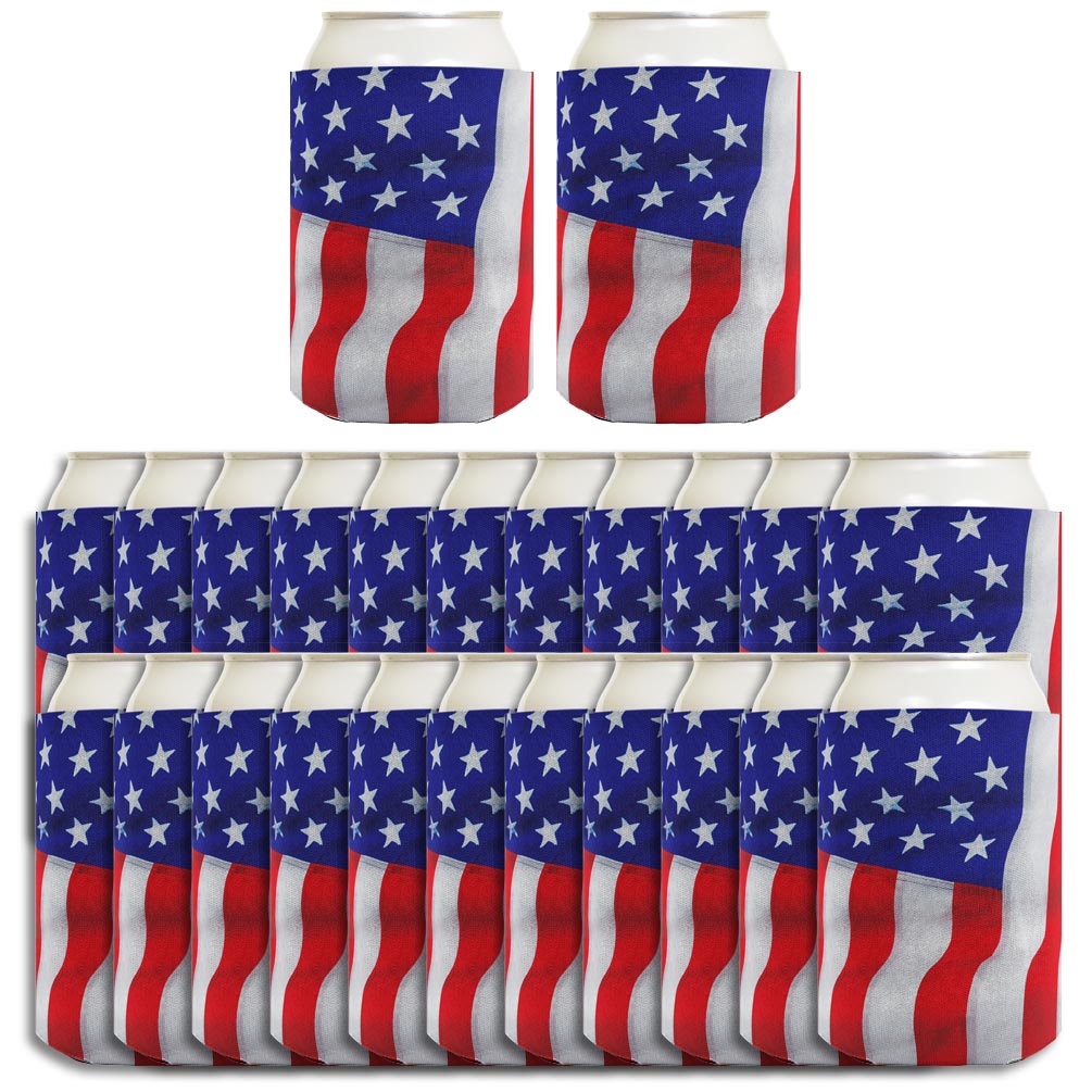 USA Flag Waving Vertical Standard or Slim Can Thermocooler Drink Sleeve