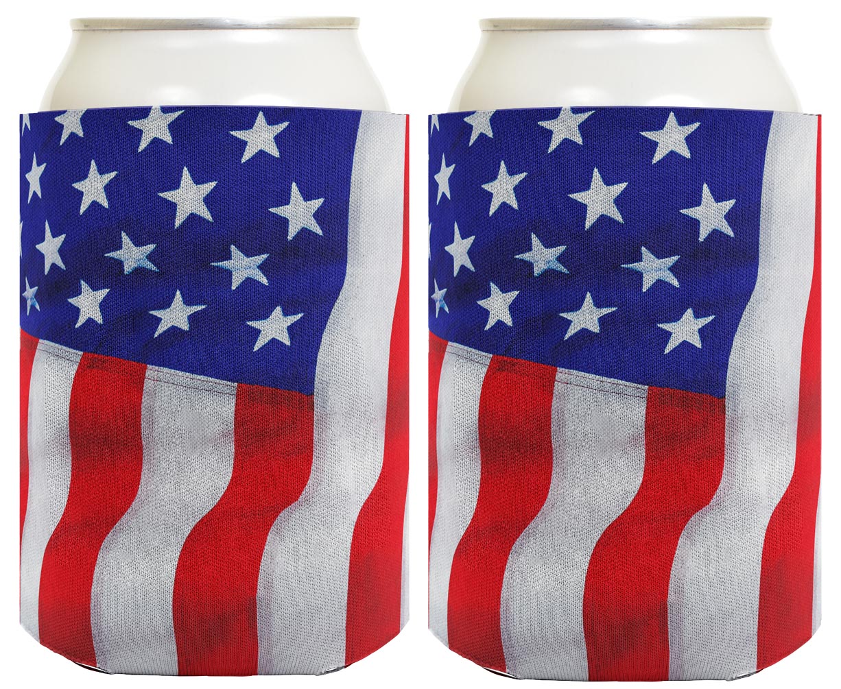 USA Flag Waving Vertical Standard or Slim Can Thermocooler Drink Sleeve