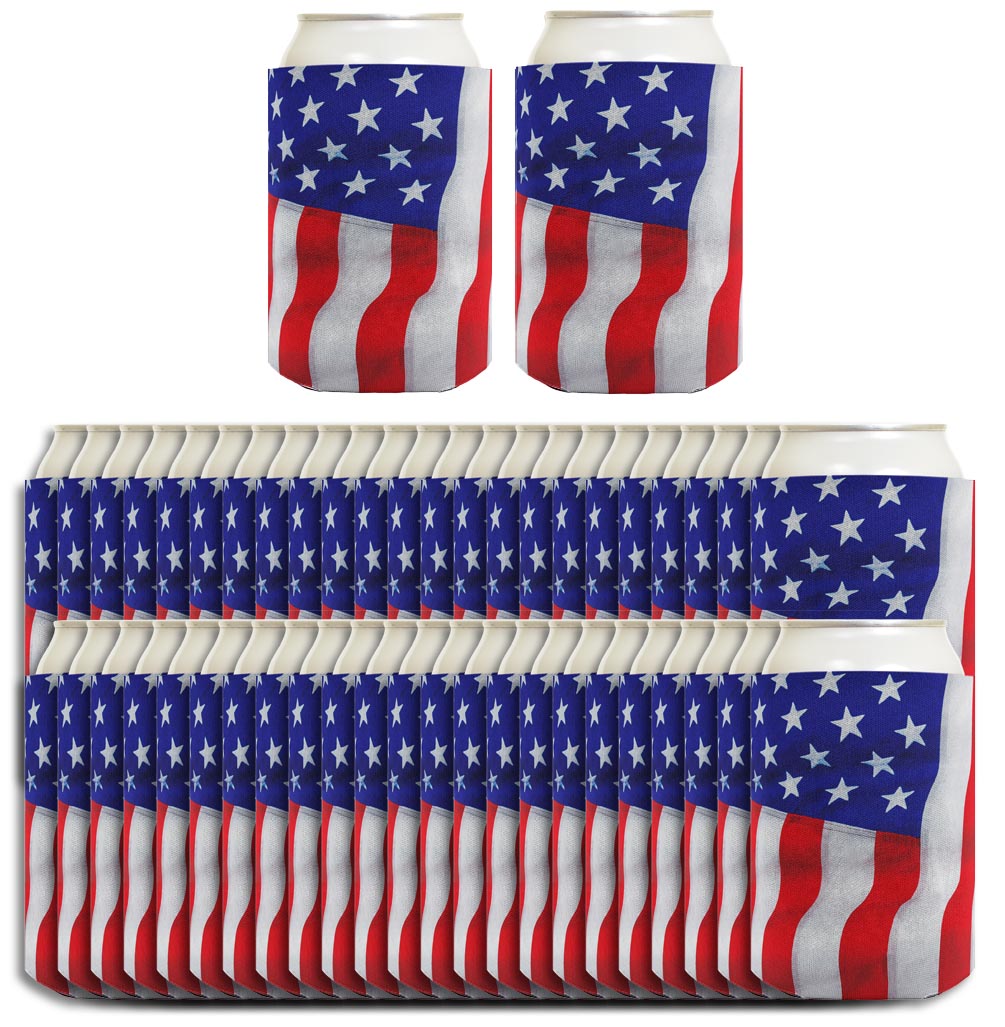 USA Flag Waving Vertical Standard or Slim Can Thermocooler Drink Sleeve