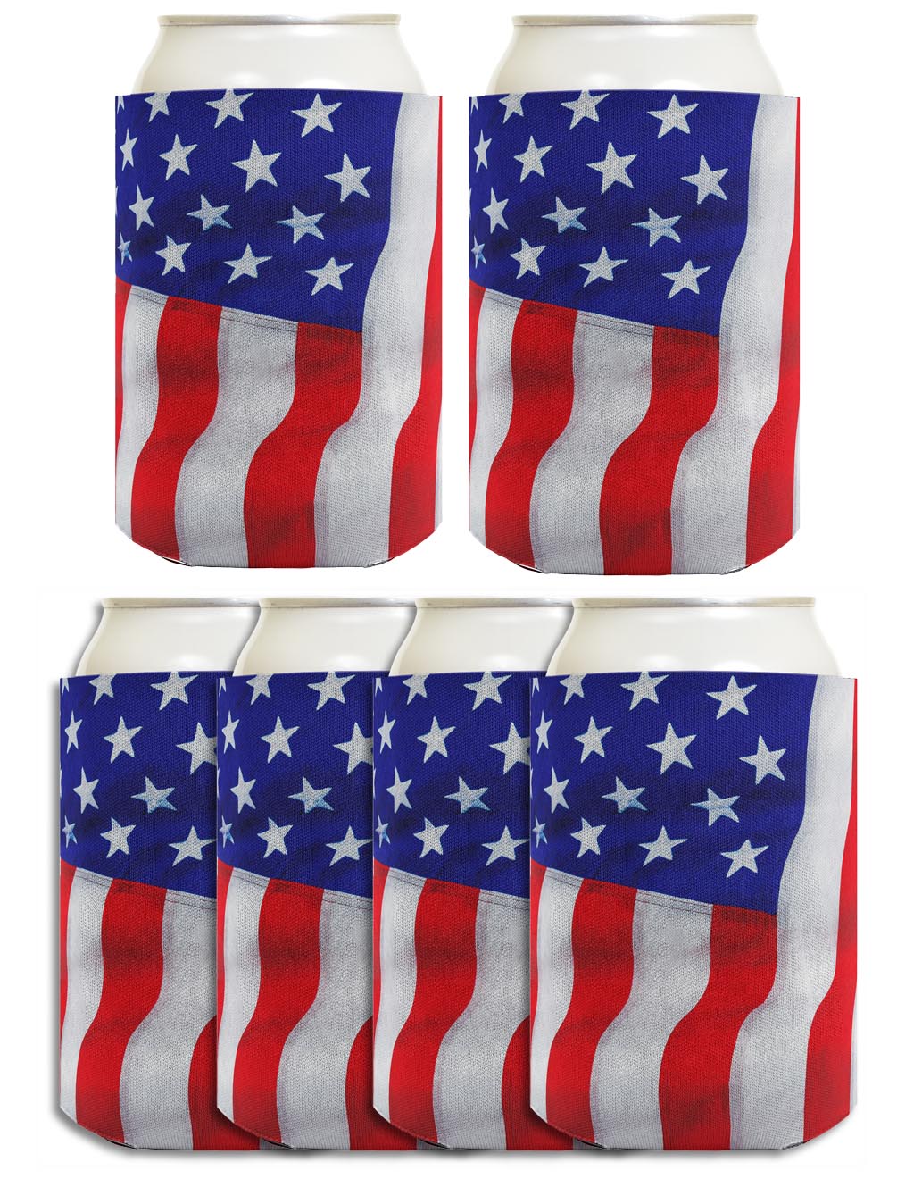 USA Flag Waving Vertical Standard or Slim Can Thermocooler Drink Sleeve