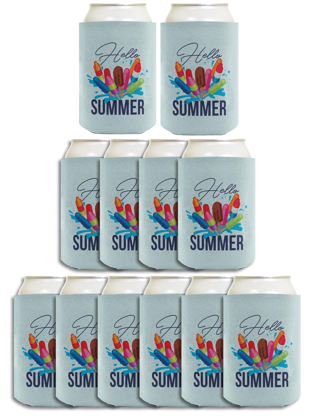 Hello Summer Ice Cream Popsicles Standard or Slim Can Thermocooler Drink Sleeve