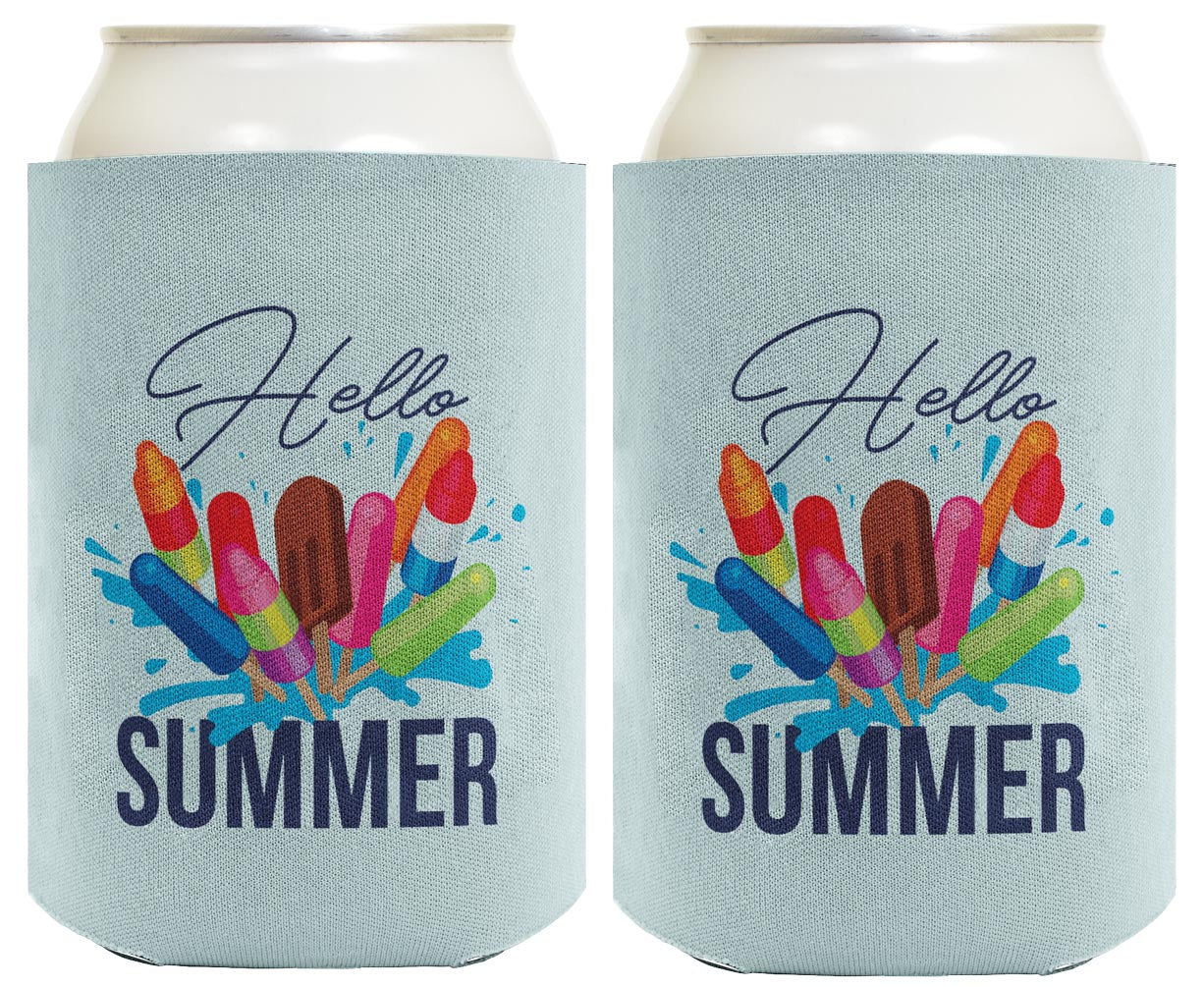 Hello Summer Ice Cream Popsicles Standard or Slim Can Thermocooler Drink Sleeve