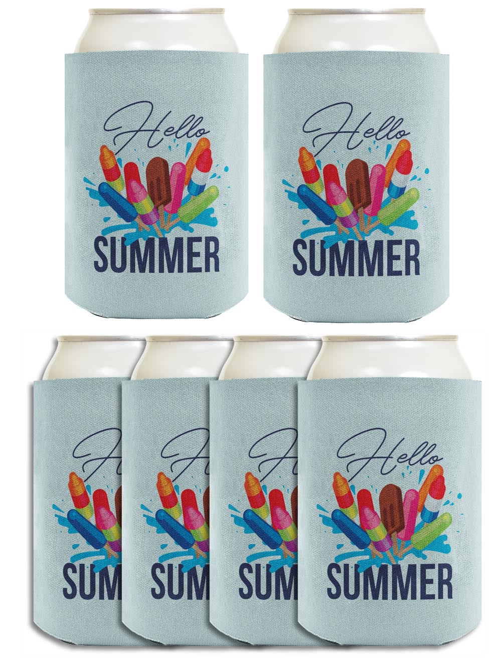 Hello Summer Ice Cream Popsicles Standard or Slim Can Thermocooler Drink Sleeve