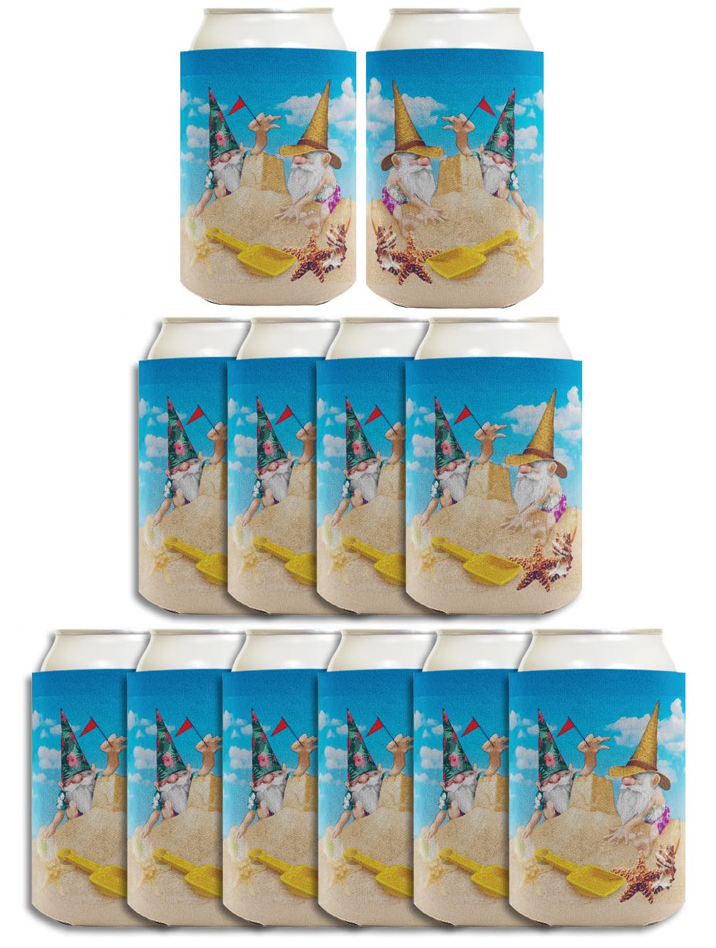 Beach Gnomes Sandcastle Standard or Slim Can Thermocooler Drink Sleeve