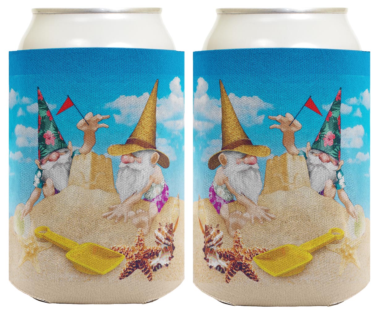 Beach Gnomes Sandcastle Standard or Slim Can Thermocooler Drink Sleeve