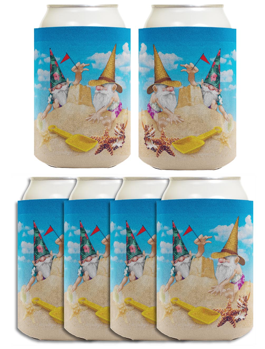 Beach Gnomes Sandcastle Standard or Slim Can Thermocooler Drink Sleeve