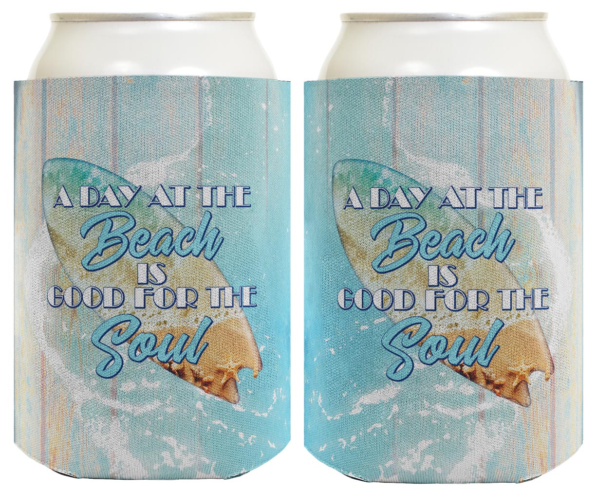 A Day At The Beach Is Good For The Soul Standard or Slim Can Thermocooler Drink Sleeve