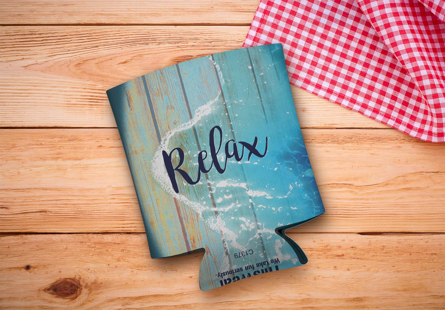 drink sleeve on a wood background