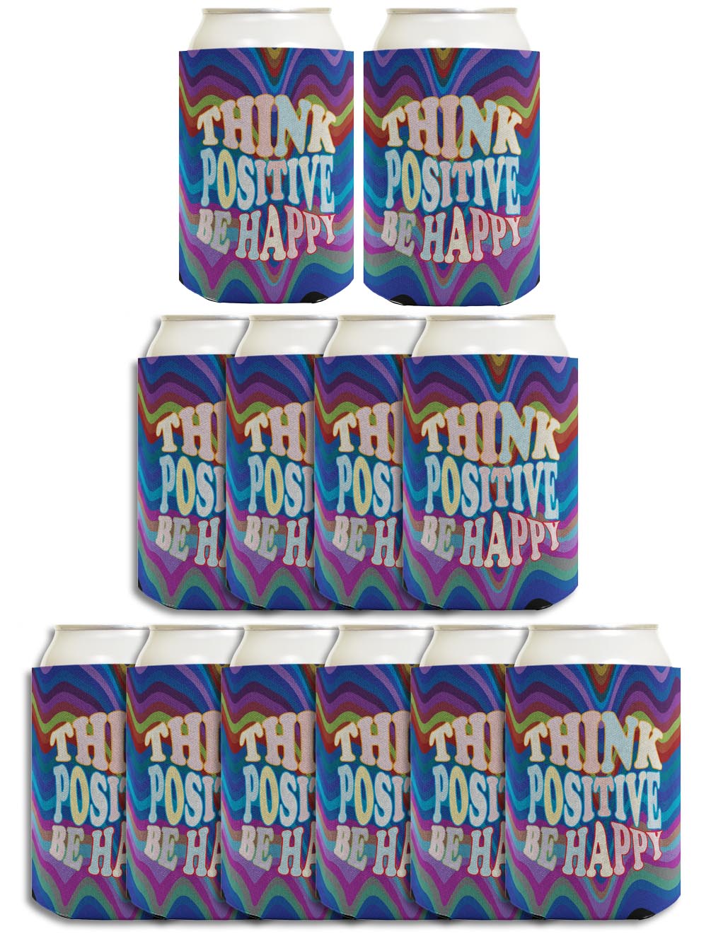 Think Positive Be Happy Standard or Slim Can Thermocooler Drink Sleeve