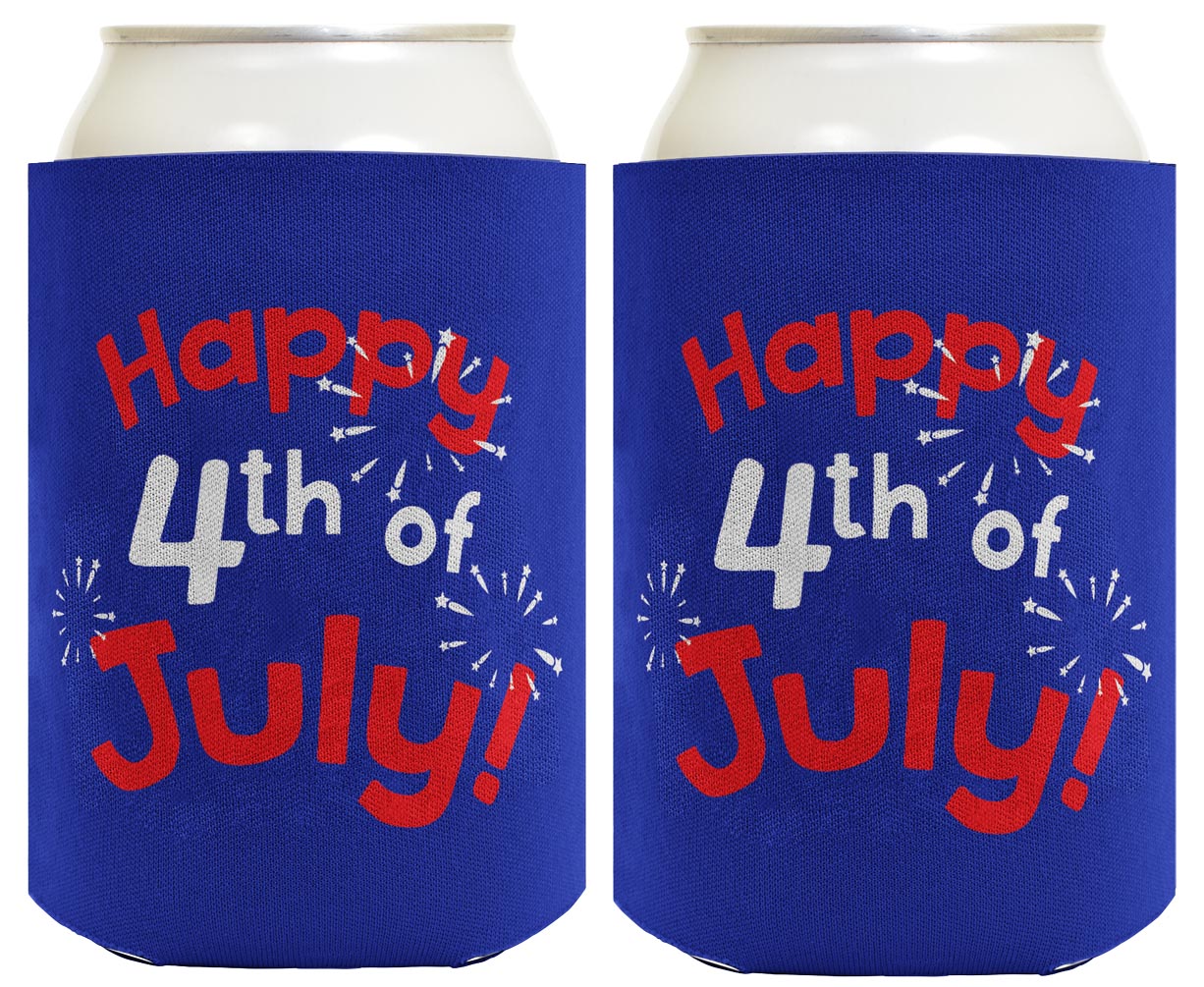 Happy 4th of July Royal Blue Standard or Slim Can Thermocooler Drink Sleeve
