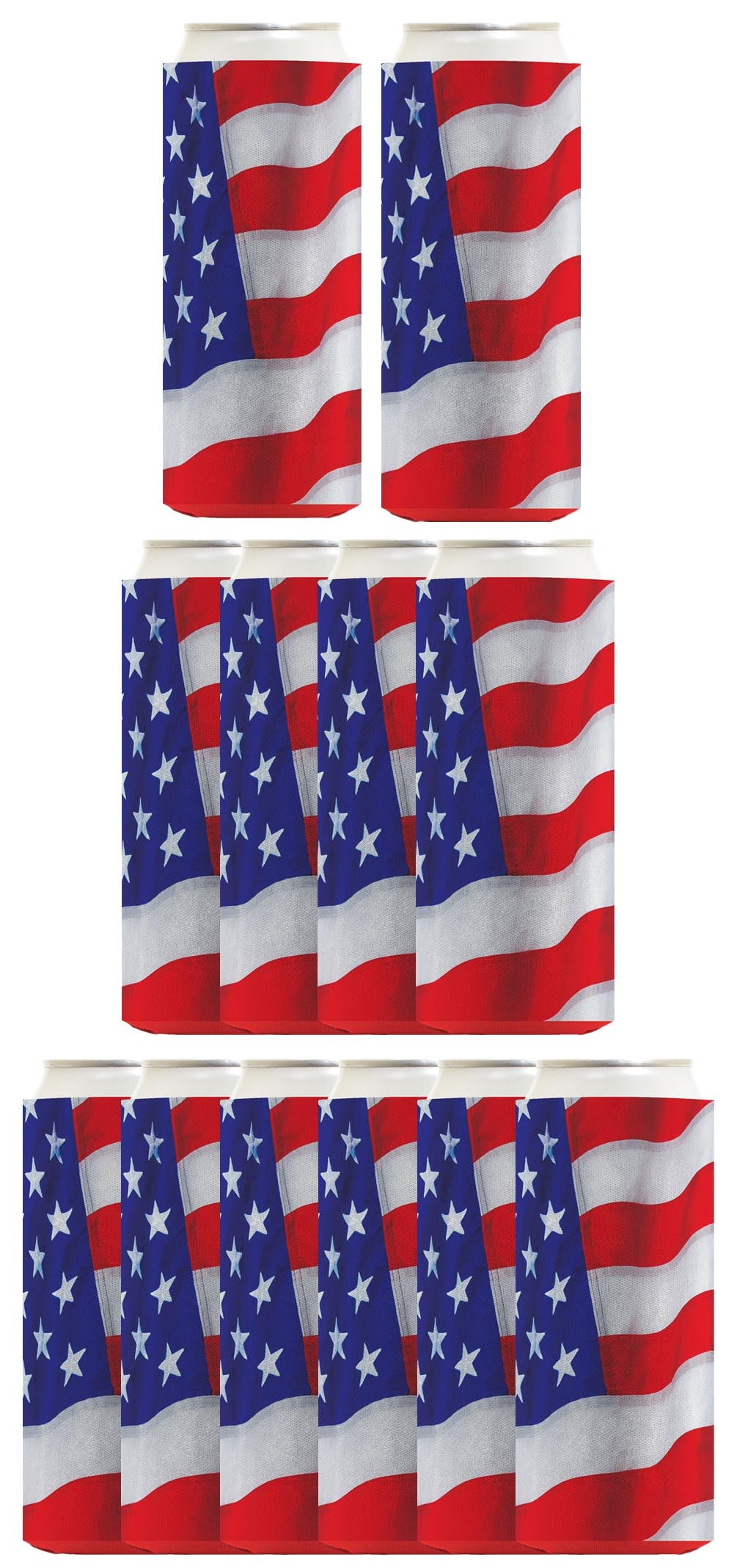 USA Flag Waving Horizontal Standard or Slim Can Thermocooler Drink Sleeve