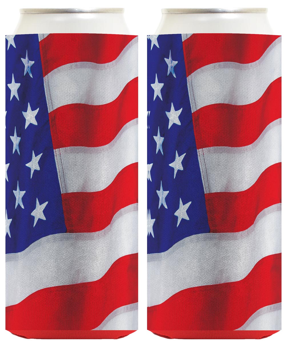 USA Flag Waving Horizontal Standard or Slim Can Thermocooler Drink Sleeve
