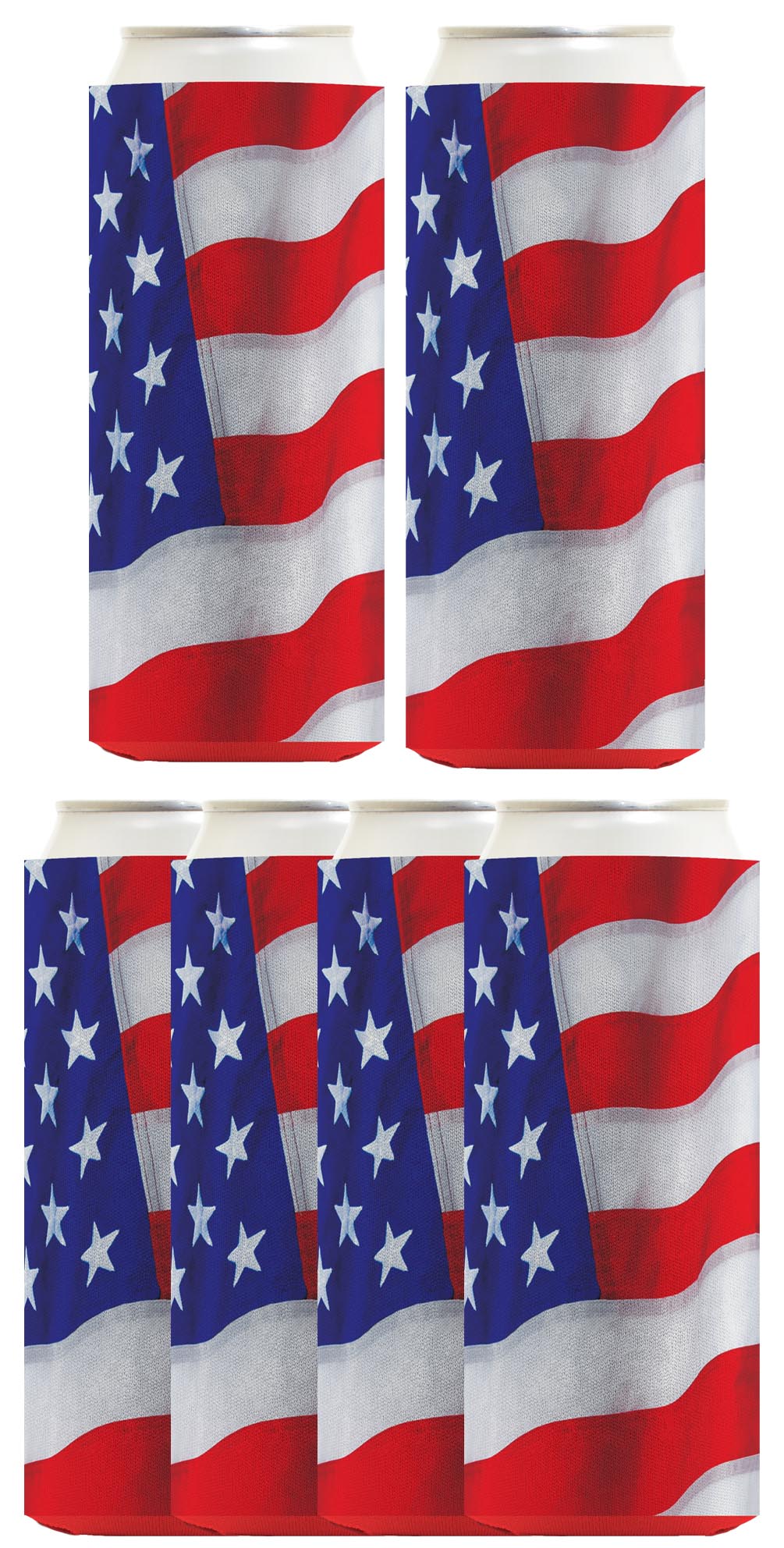USA Flag Waving Horizontal Standard or Slim Can Thermocooler Drink Sleeve