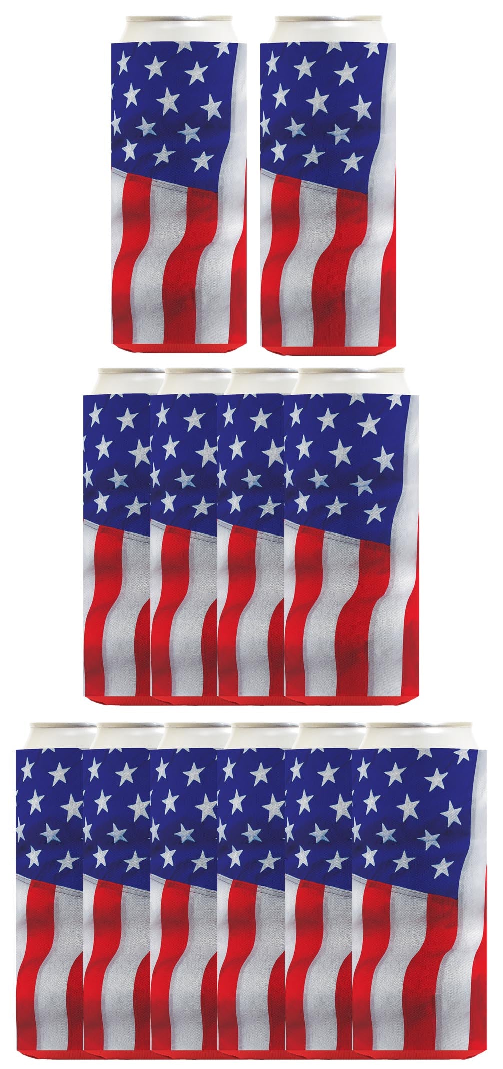USA Flag Waving Vertical Standard or Slim Can Thermocooler Drink Sleeve