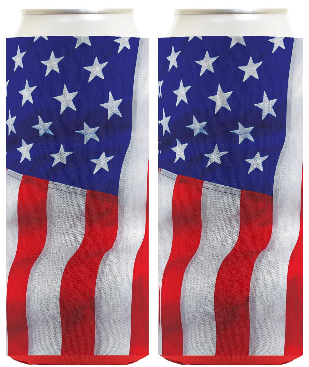 USA Flag Waving Vertical Standard or Slim Can Thermocooler Drink Sleeve