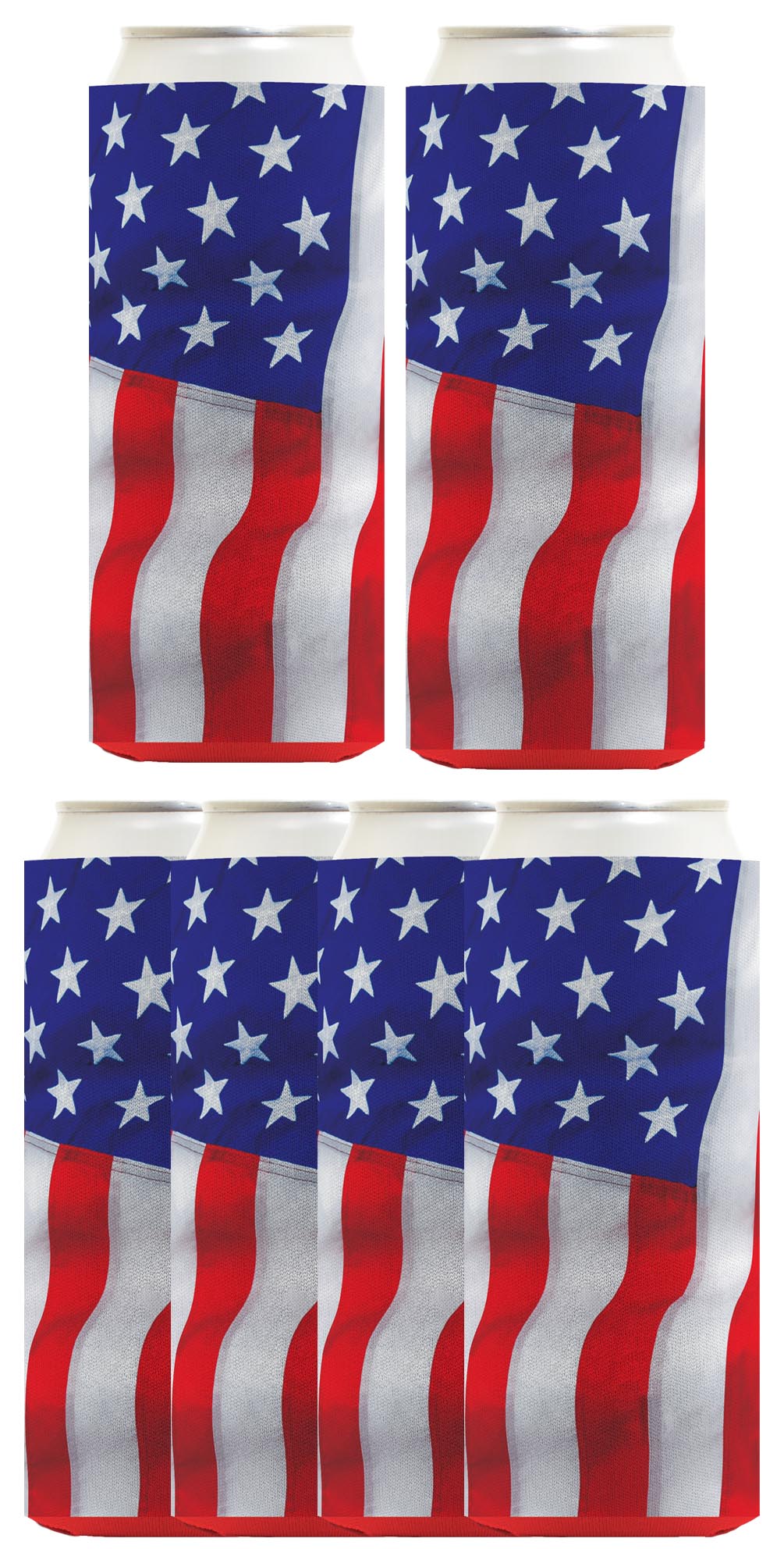USA Flag Waving Vertical Standard or Slim Can Thermocooler Drink Sleeve