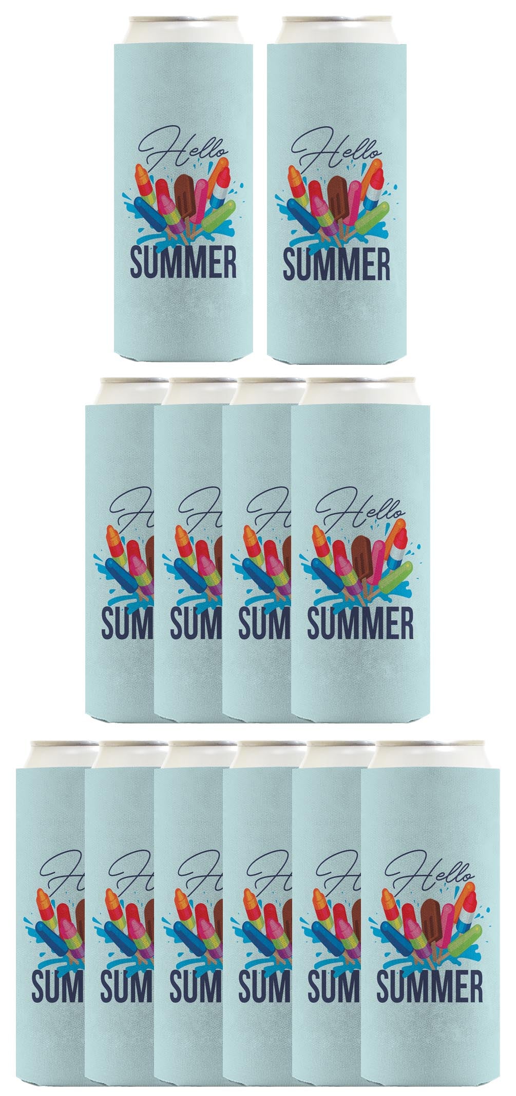 Hello Summer Ice Cream Popsicles Standard or Slim Can Thermocooler Drink Sleeve