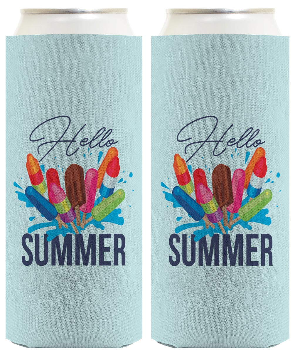 Hello Summer Ice Cream Popsicles Standard or Slim Can Thermocooler Drink Sleeve