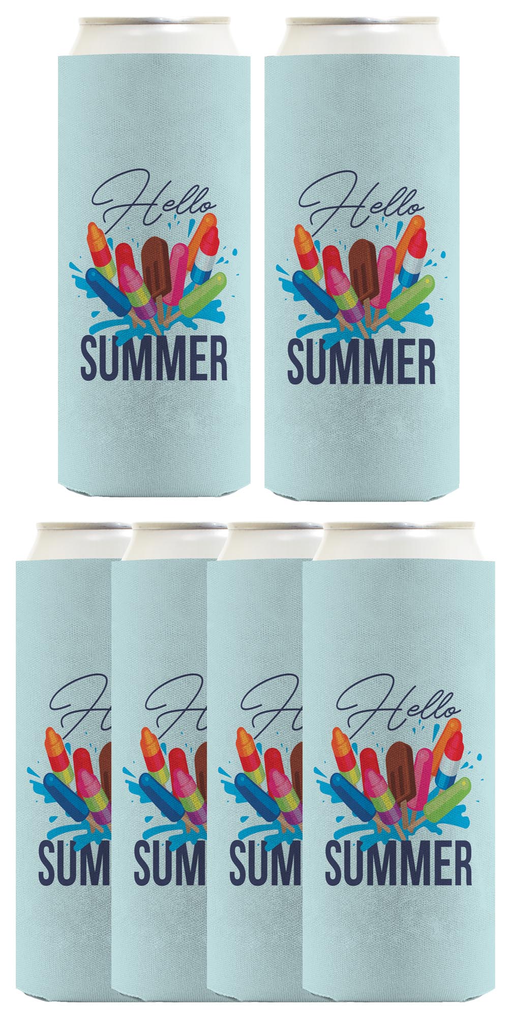 Hello Summer Ice Cream Popsicles Standard or Slim Can Thermocooler Drink Sleeve