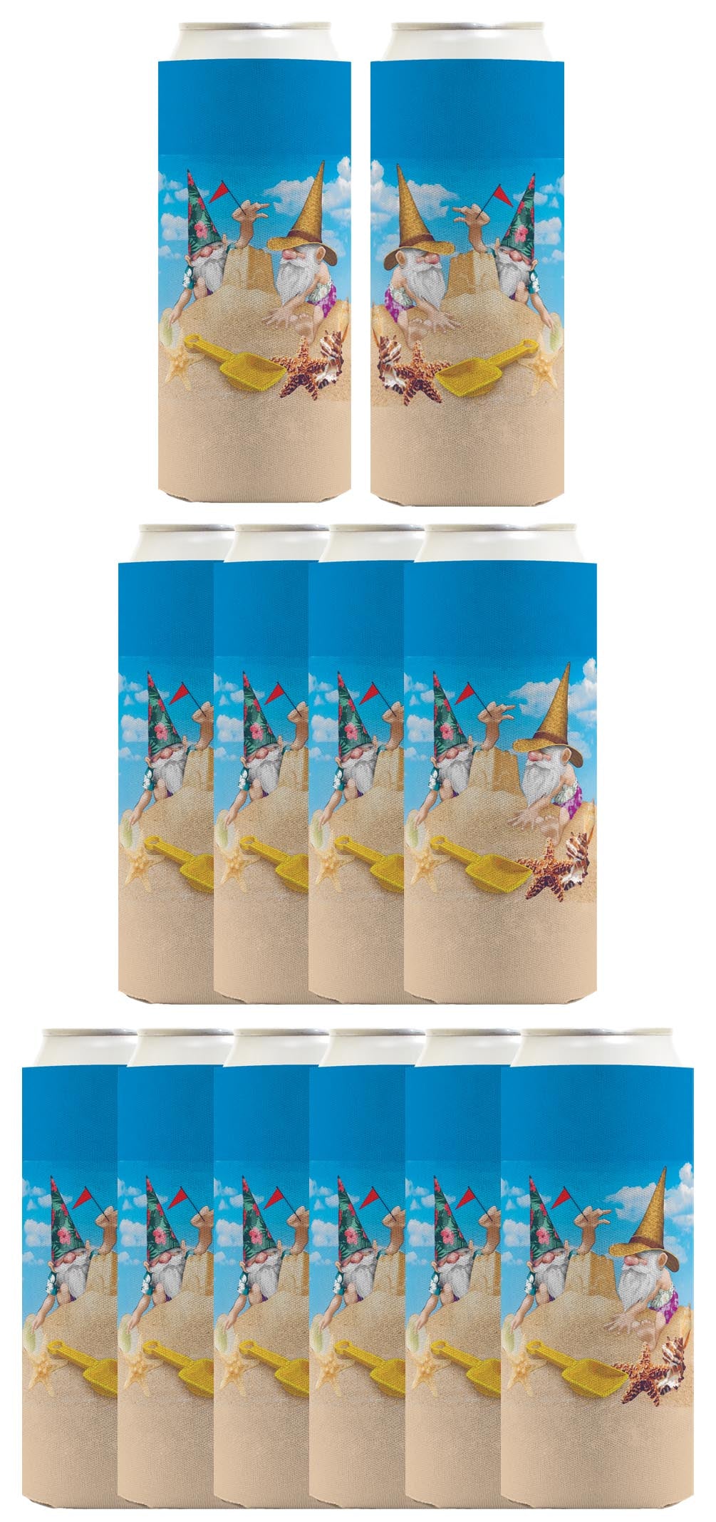 Beach Gnomes Sandcastle Standard or Slim Can Thermocooler Drink Sleeve