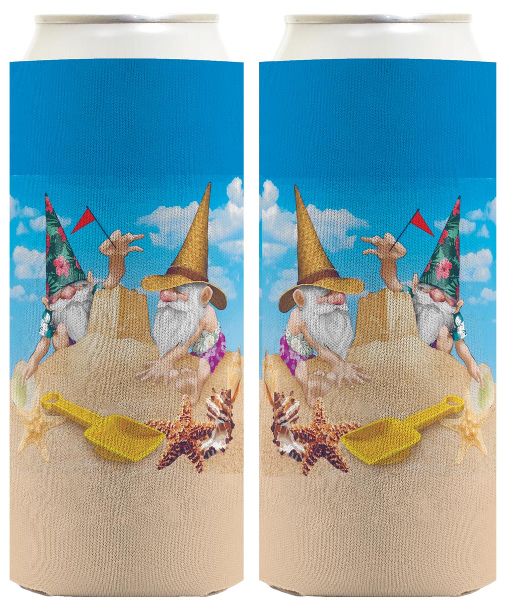 Beach Gnomes Sandcastle Standard or Slim Can Thermocooler Drink Sleeve