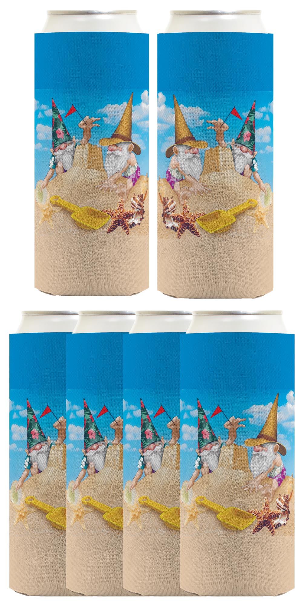 Beach Gnomes Sandcastle Standard or Slim Can Thermocooler Drink Sleeve