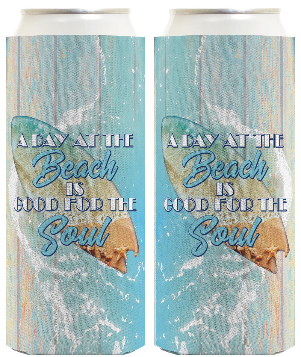 A Day At The Beach Is Good For The Soul Standard or Slim Can Thermocooler Drink Sleeve