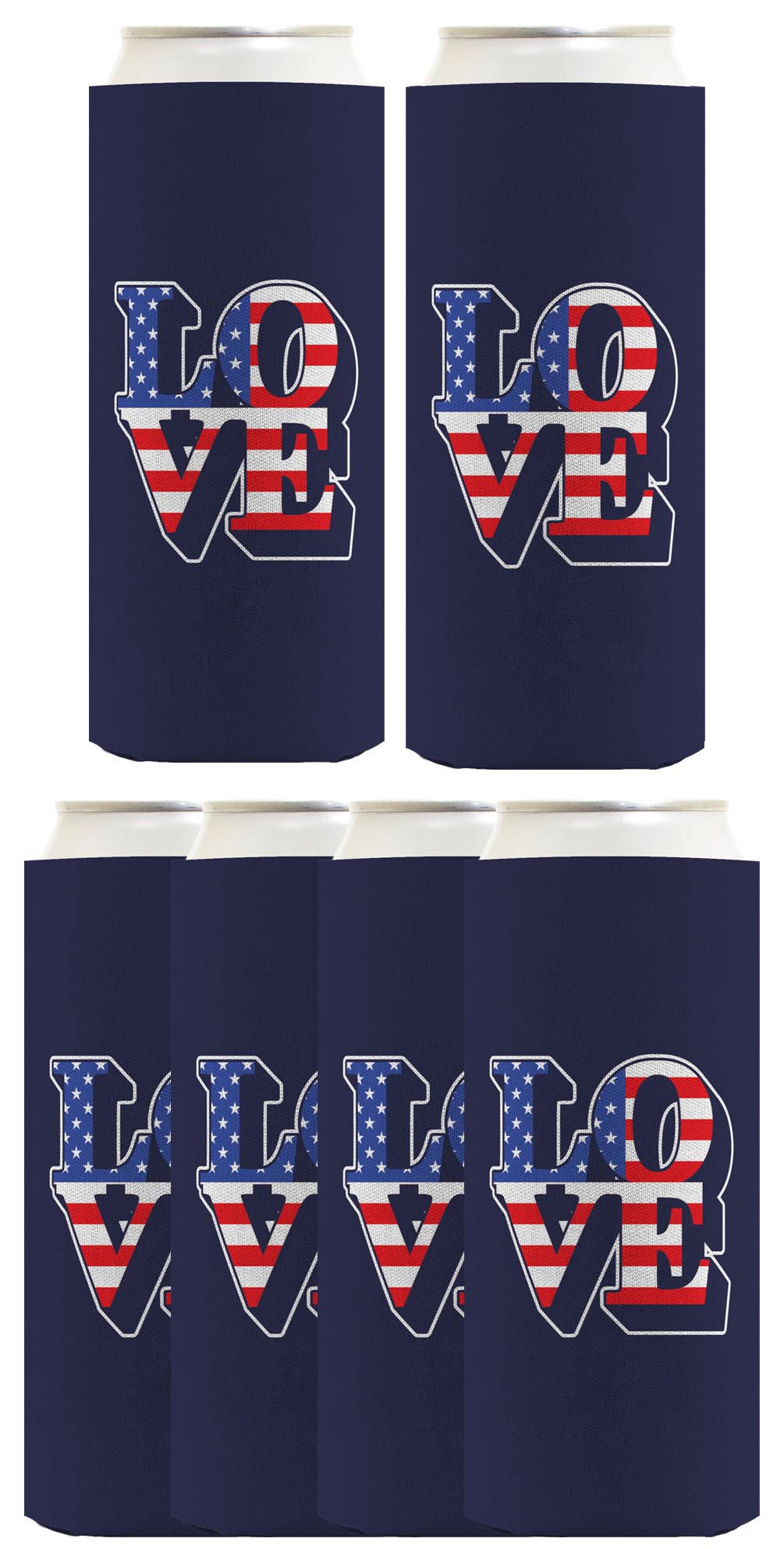 Love America Navy Standard or Slim Can Thermocooler Drink Sleeve