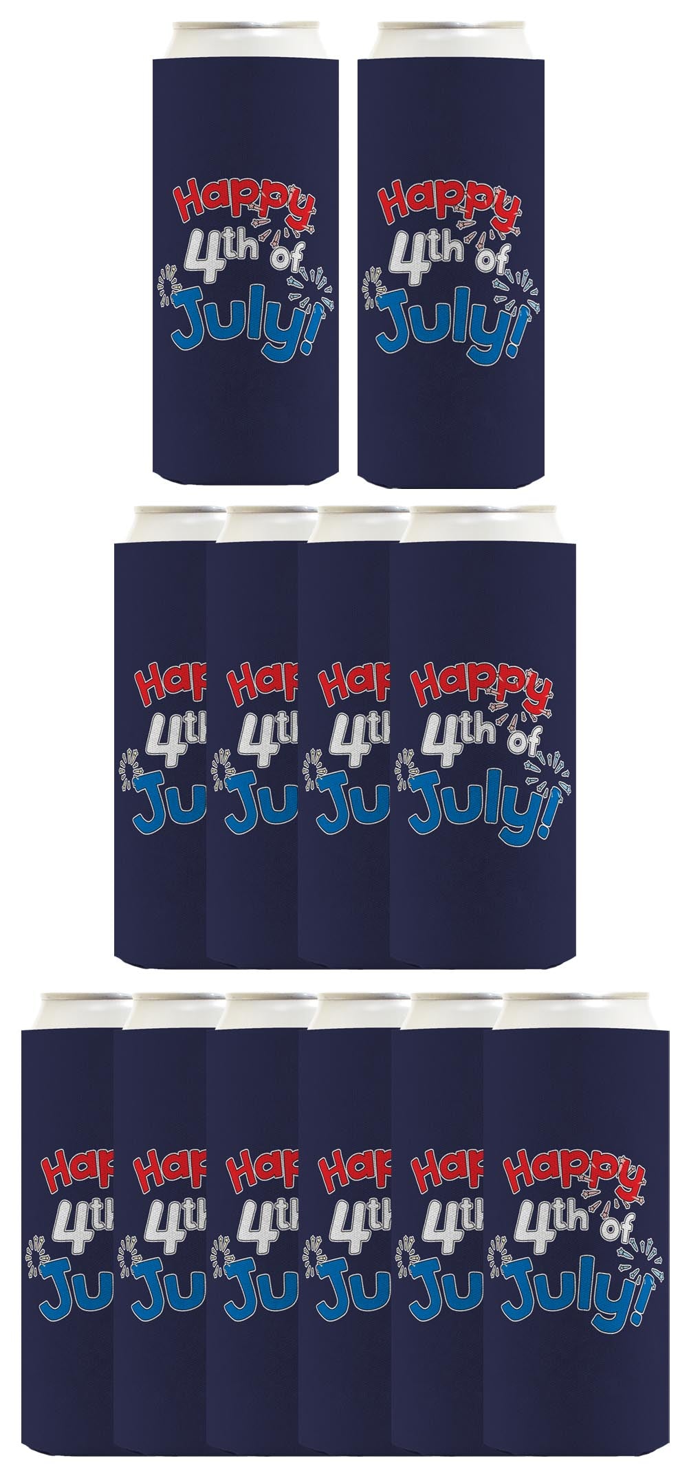 Happy 4th of July Navy Standard or Slim Can Thermocooler Drink Sleeve