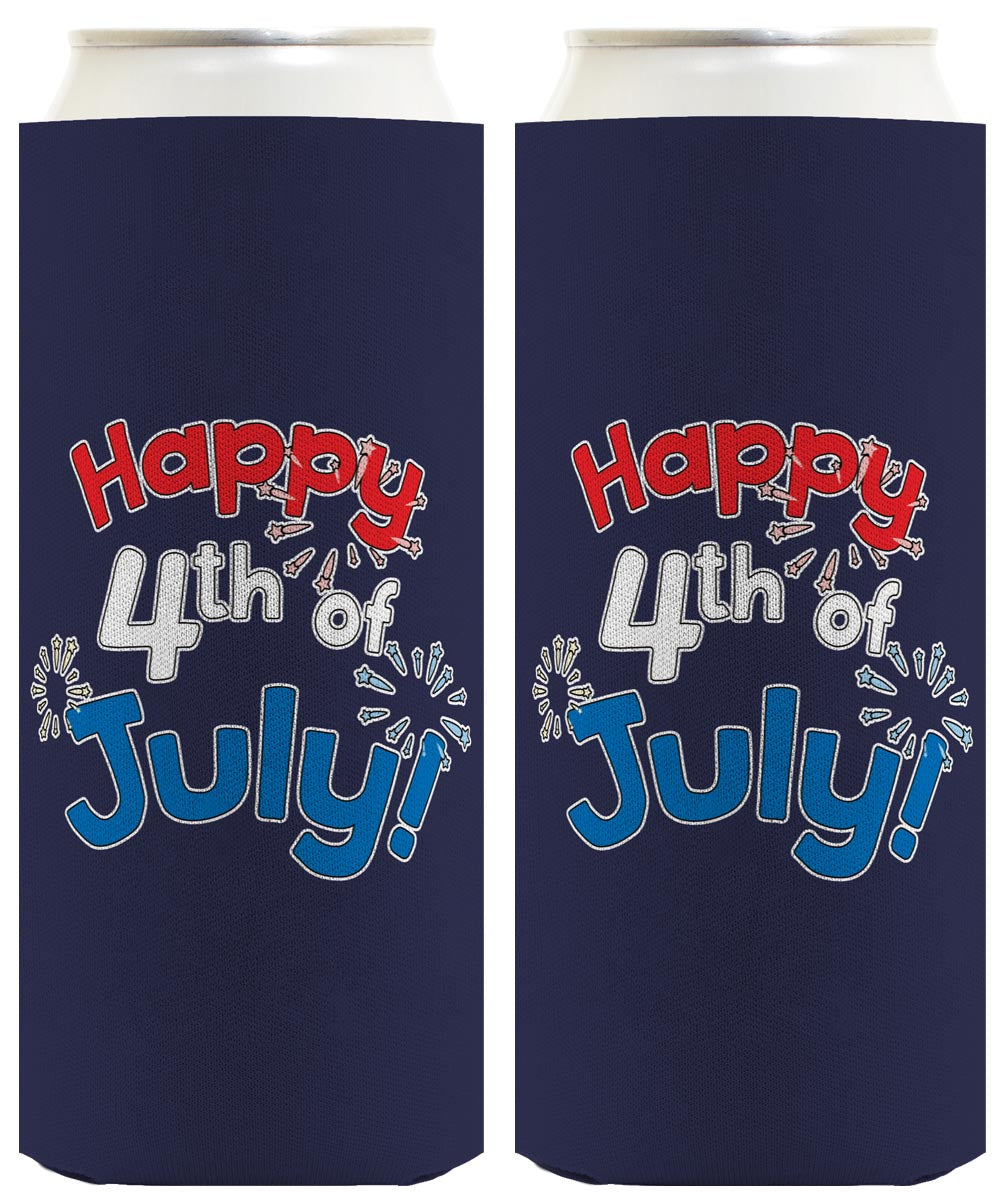 Happy 4th of July Navy Standard or Slim Can Thermocooler Drink Sleeve