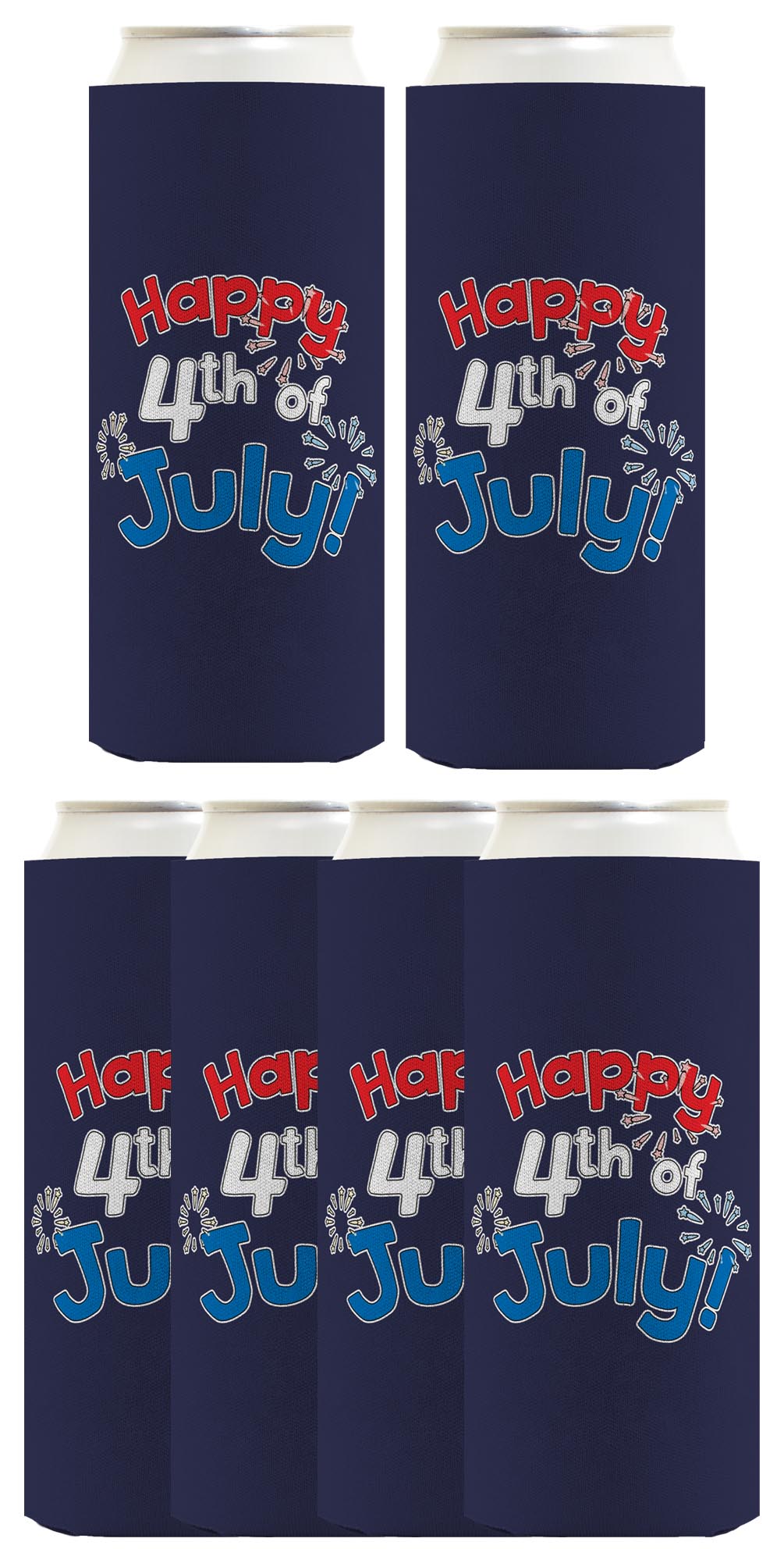 Happy 4th of July Navy Standard or Slim Can Thermocooler Drink Sleeve