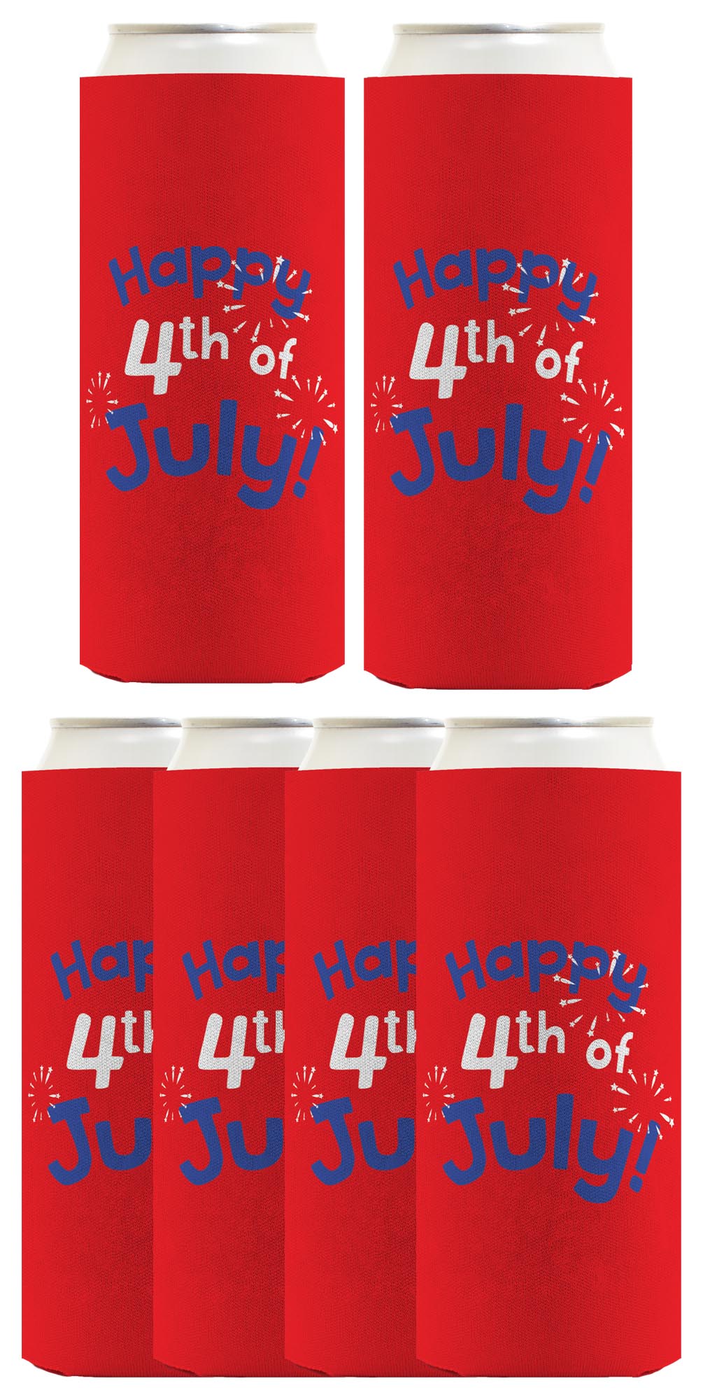 Happy 4th of July Red Standard or Slim Can Thermocooler Drink Sleeve