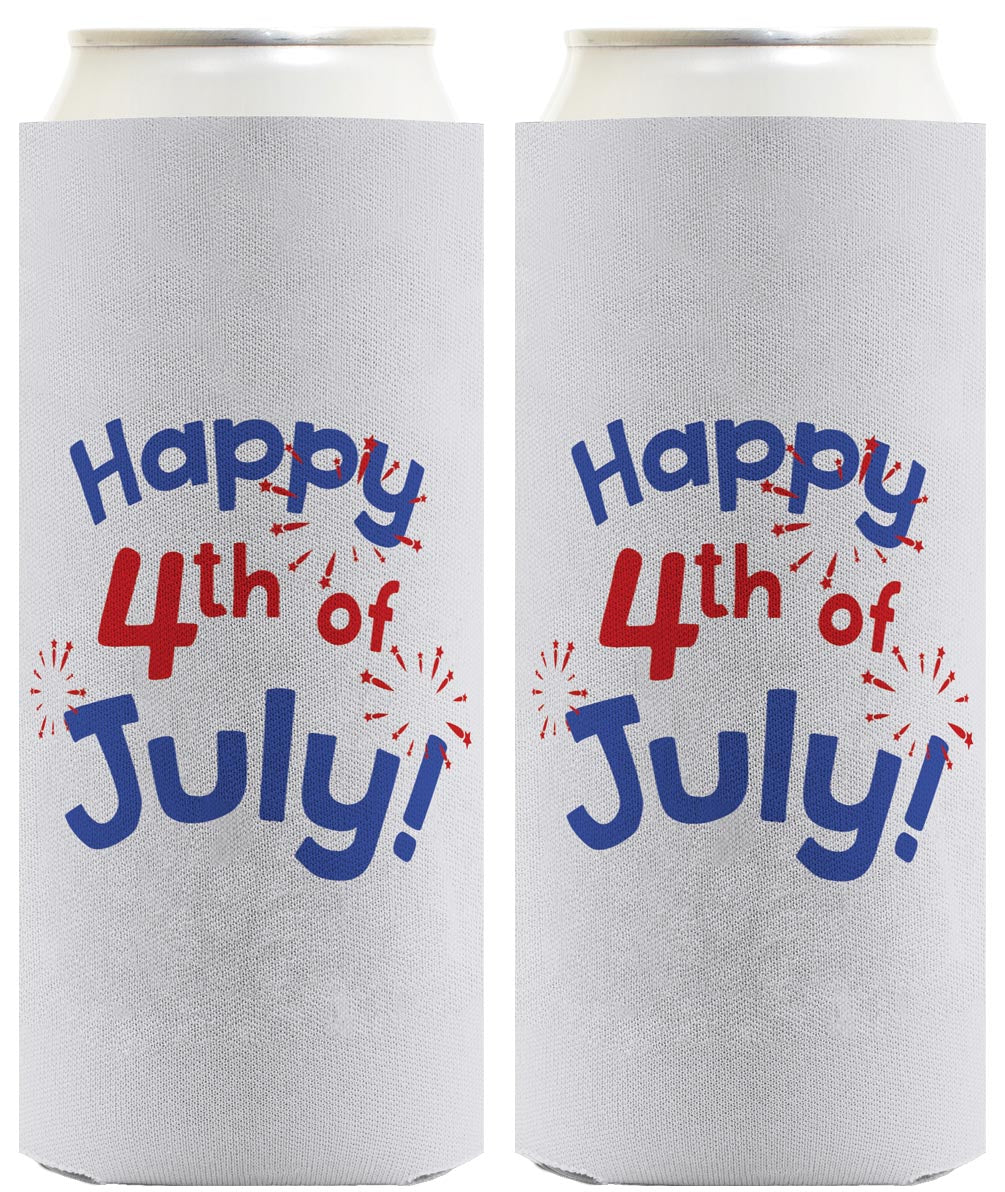 Happy 4th of July Light Blue Standard or Slim Can Thermocooler Drink Sleeve