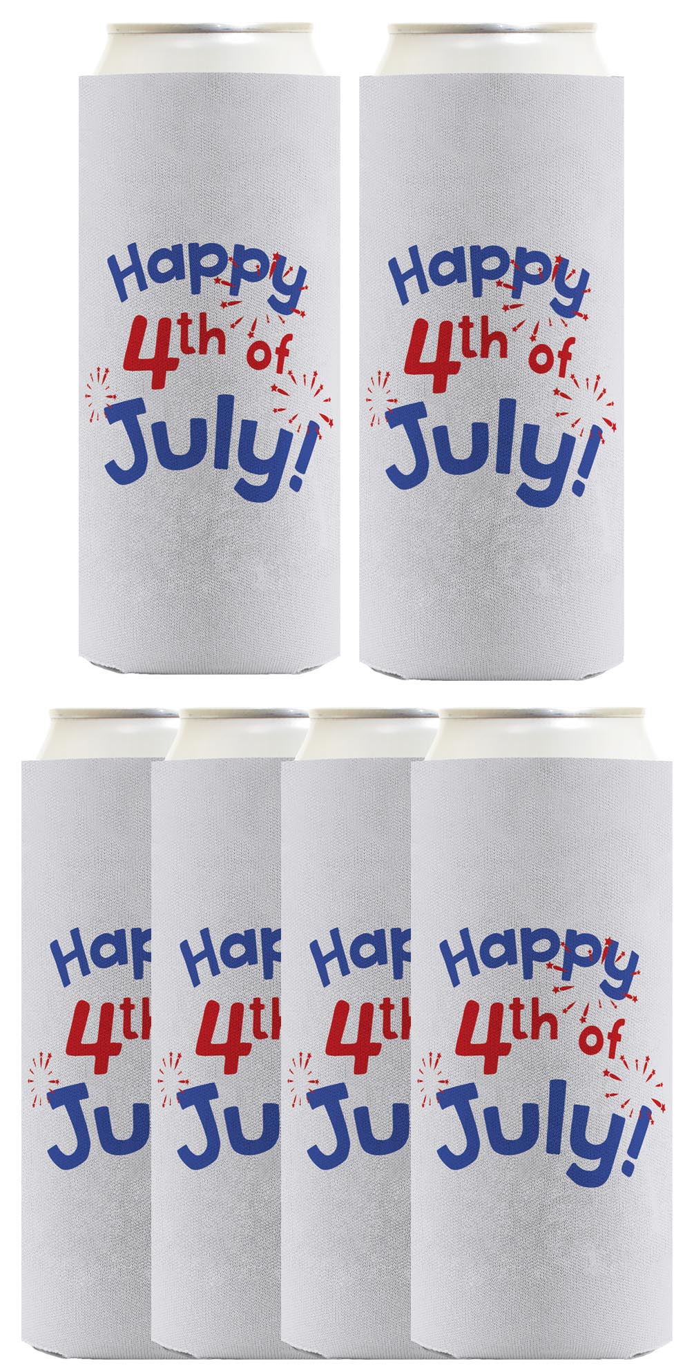 Happy 4th of July Light Blue Standard or Slim Can Thermocooler Drink Sleeve