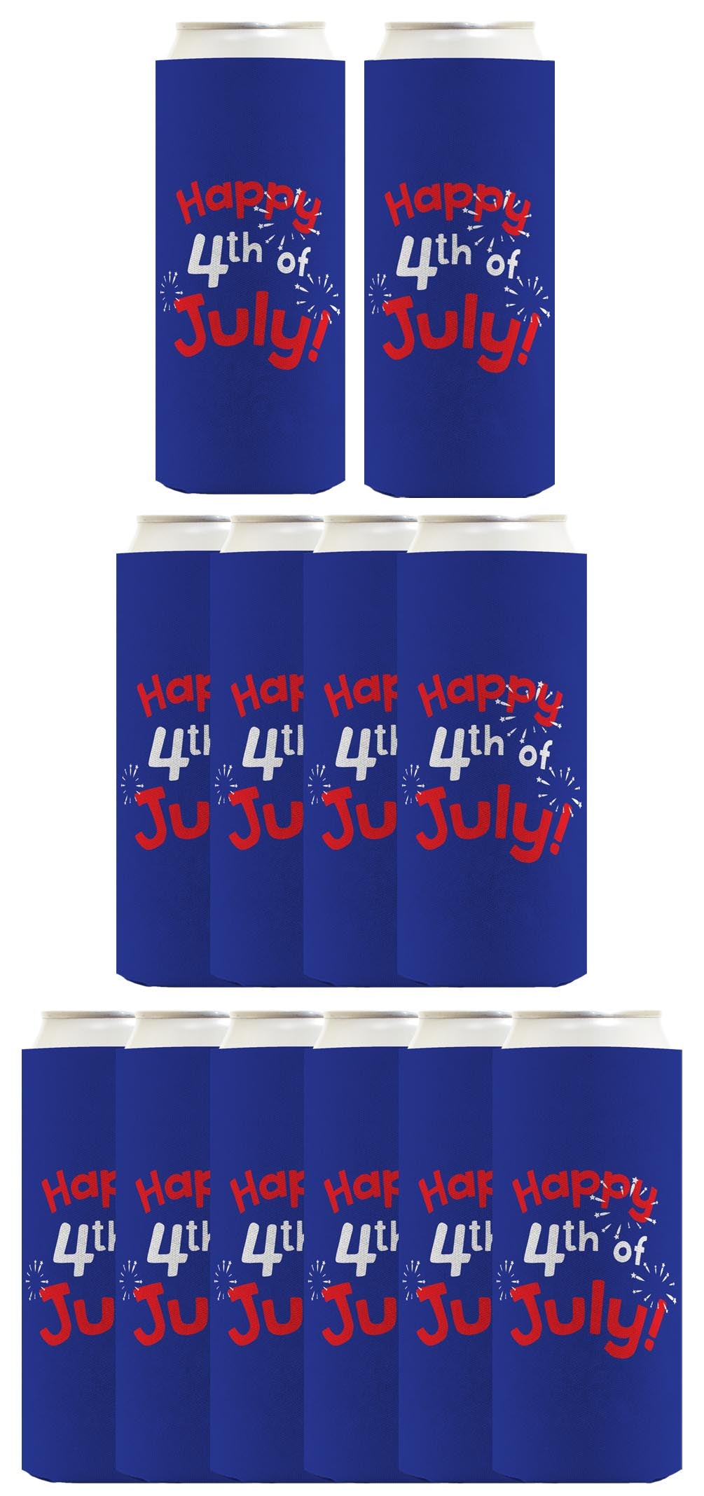 Happy 4th of July Royal Blue Standard or Slim Can Thermocooler Drink Sleeve
