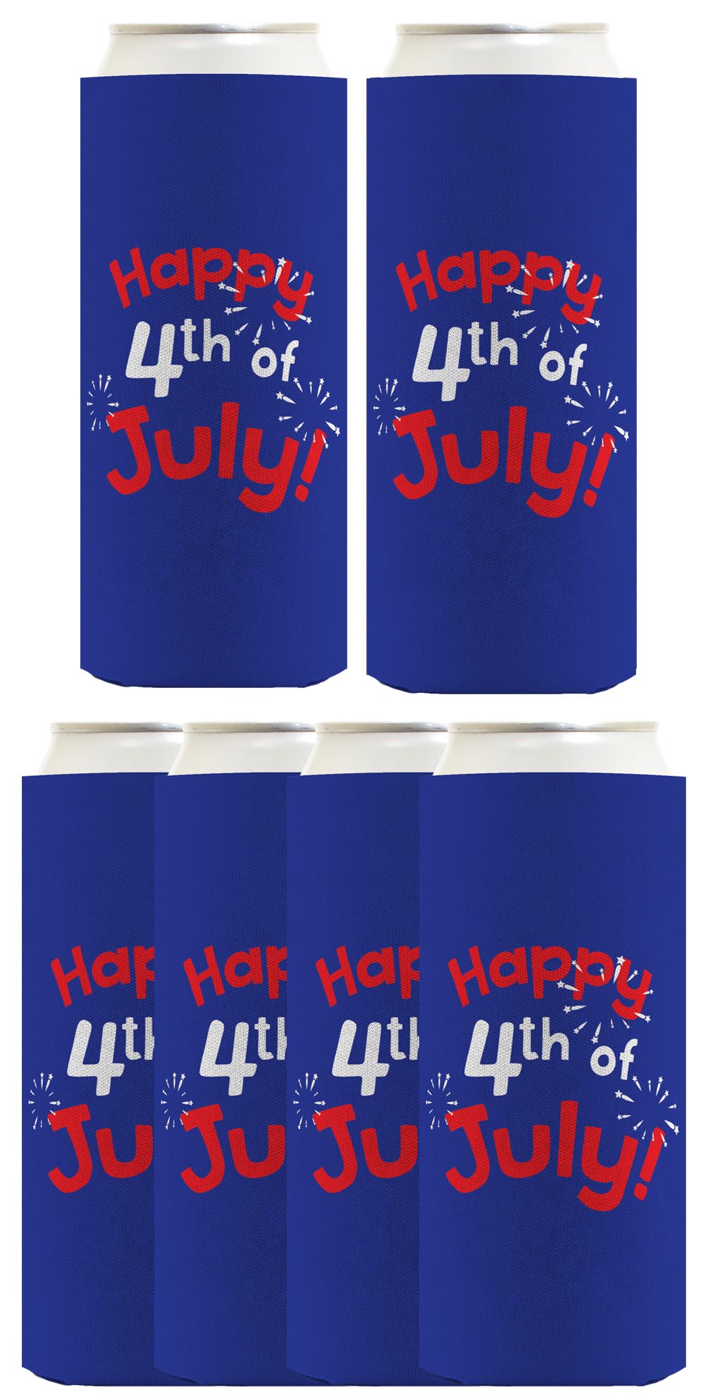 Happy 4th of July Royal Blue Standard or Slim Can Thermocooler Drink Sleeve