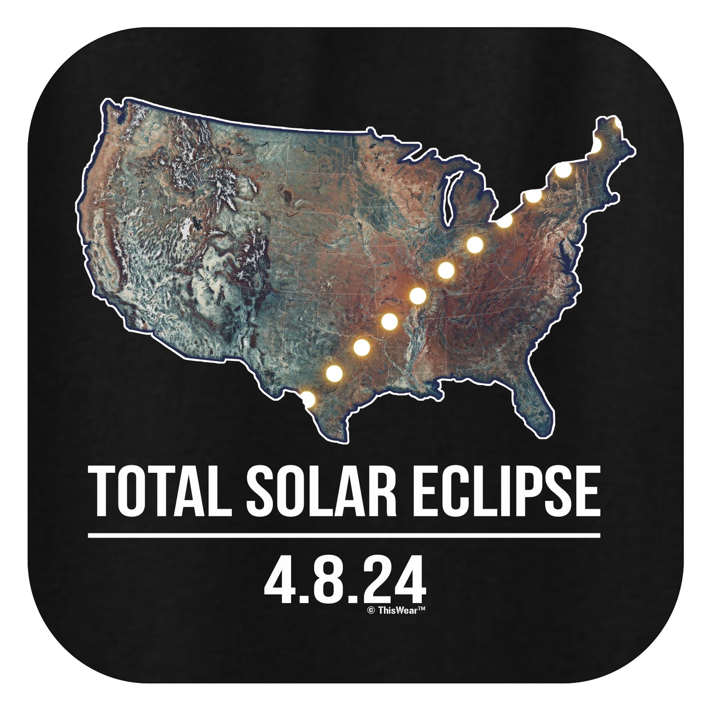 Total Solar Eclipse USA Map 4-8-24 Long Sleeve Unisex Cotton T-Shirt