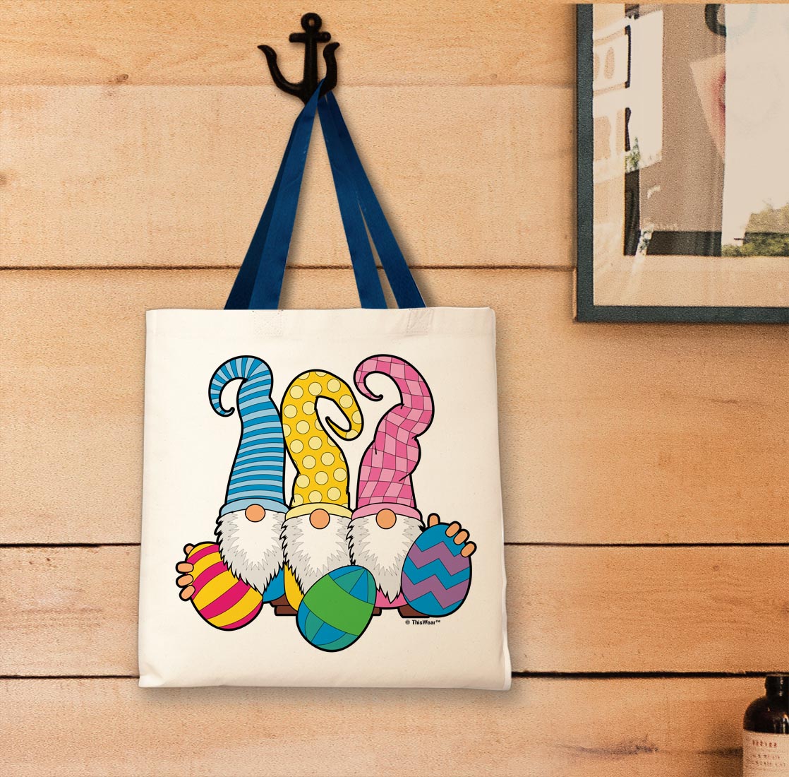 tote bag hanging on a wall