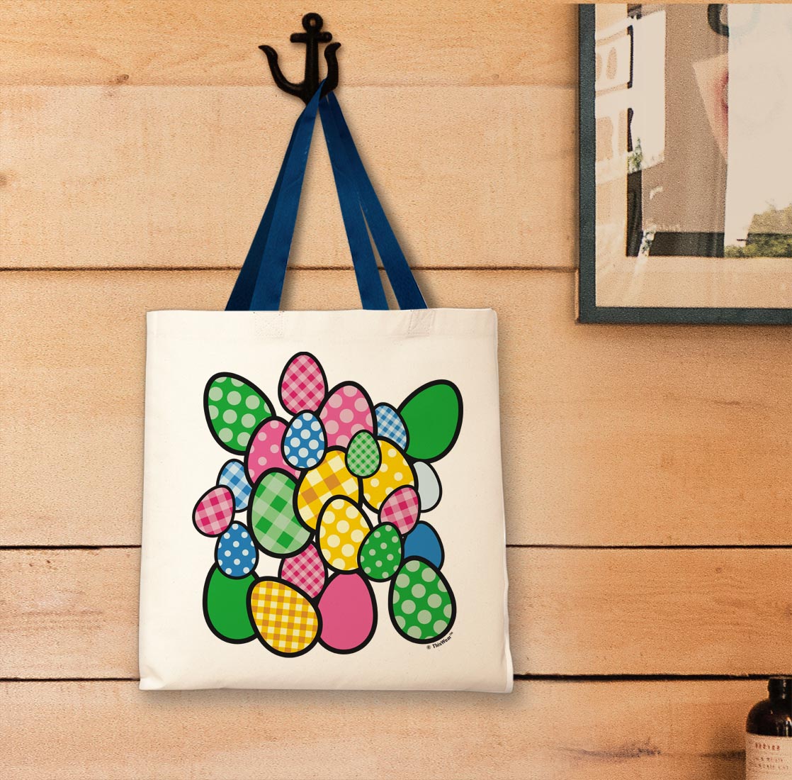 tote bag hanging on a wall