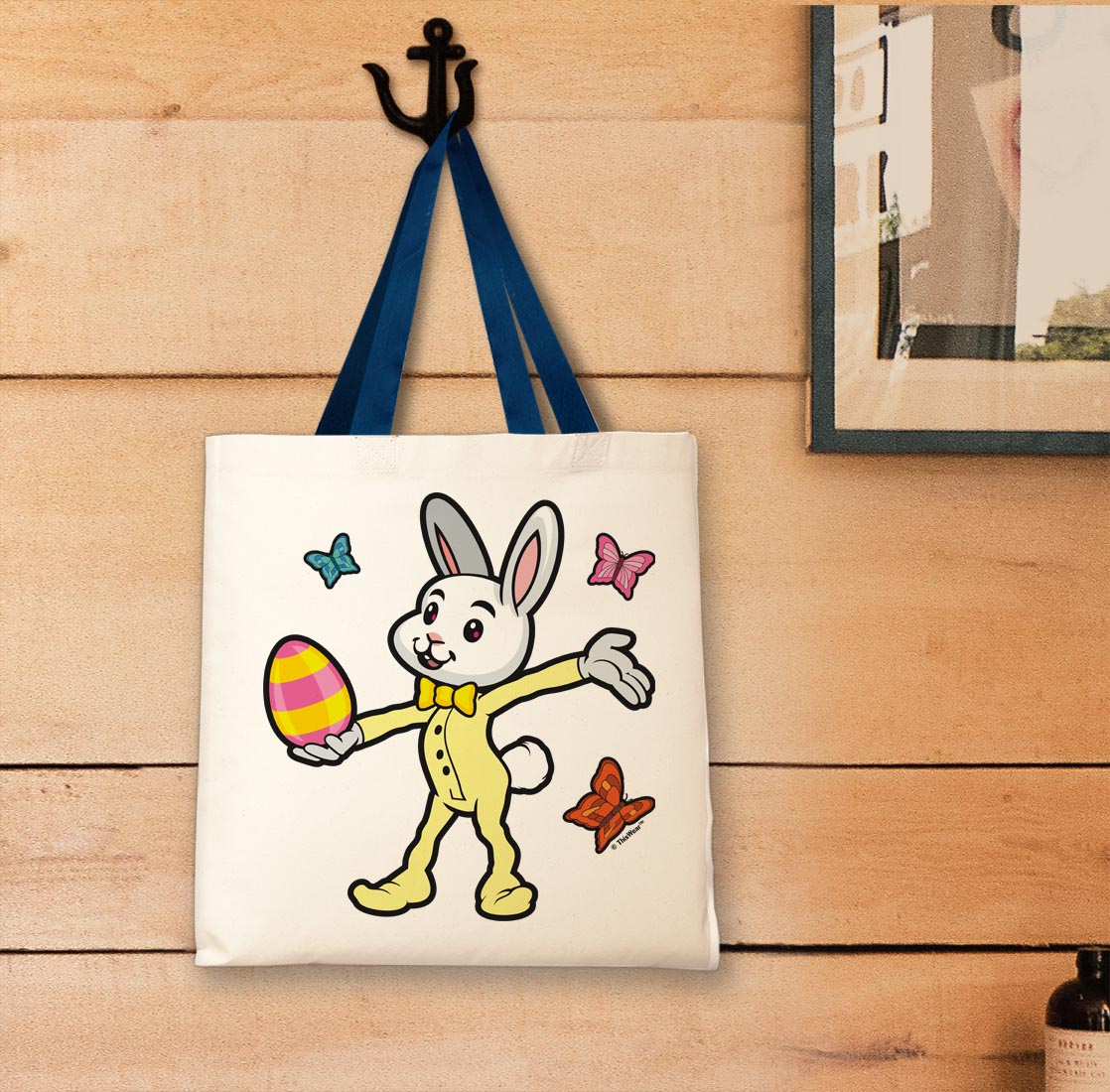 tote bag hanging on a wall
