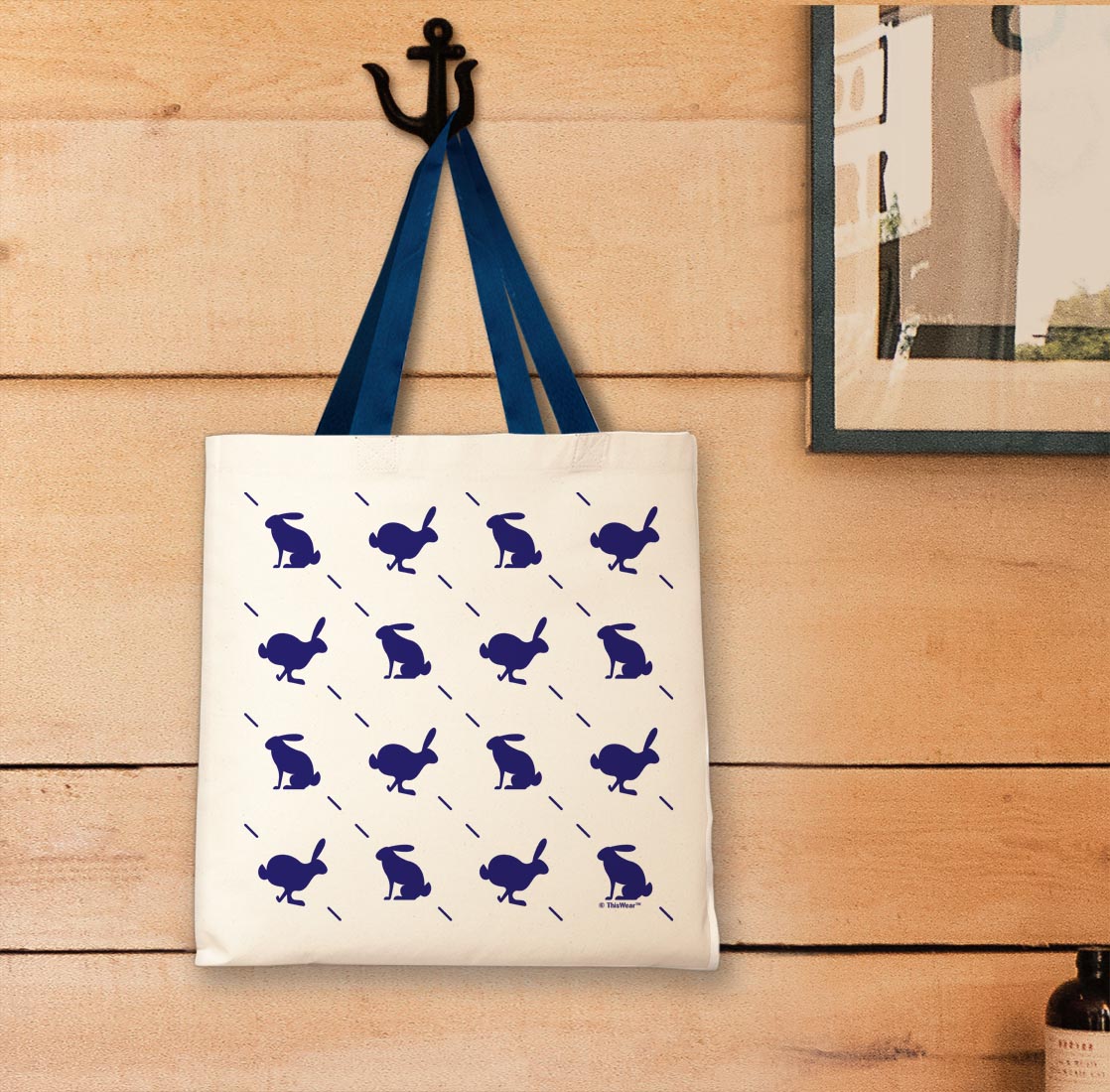 tote bag hanging on a wall